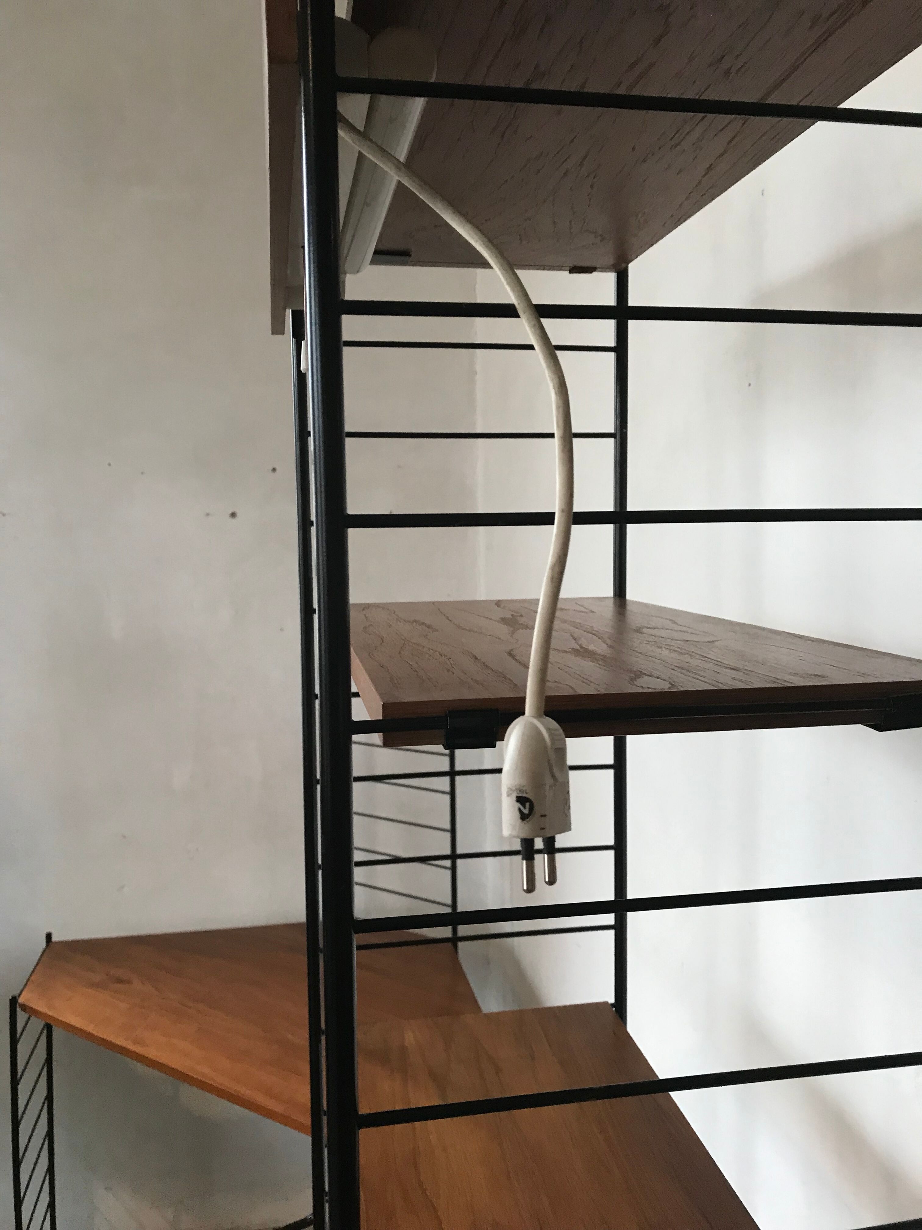 Modular vintage string wall shelf system with 1960-1980's desk