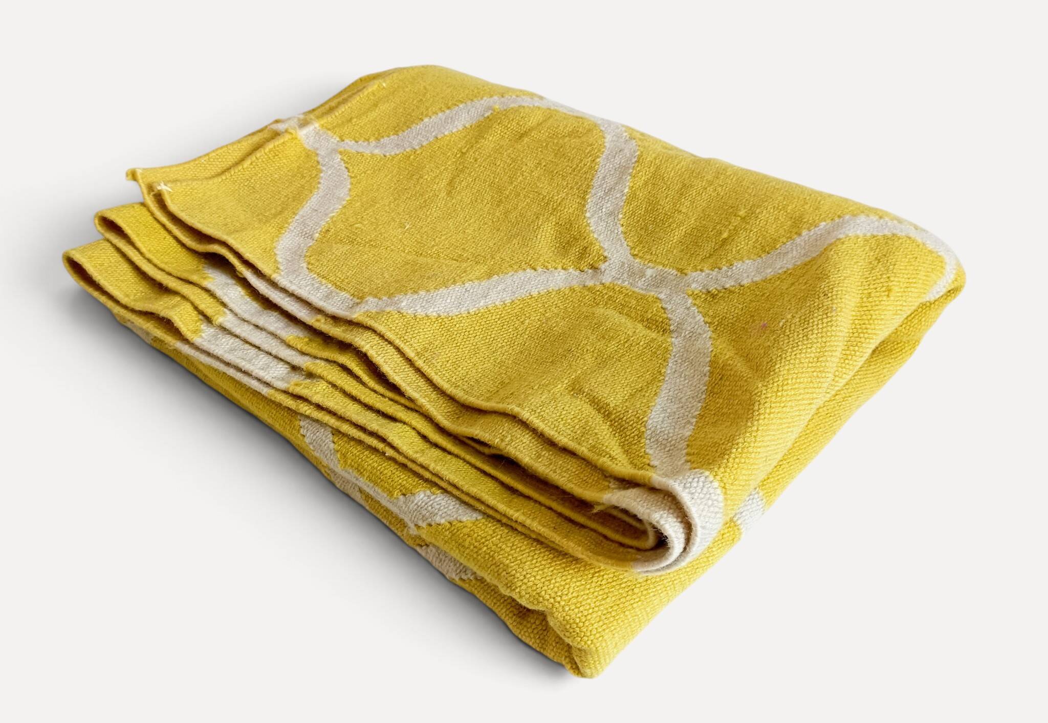 Vintage Moroccan Hand Loomed Yellow and Ivory Wool Rug, Late 20th Century