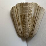 Pair of vintage shell wall lights, beige patinated plaster, France, 1940