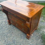 Restoration period walnut chest of drawers with a scroll handle