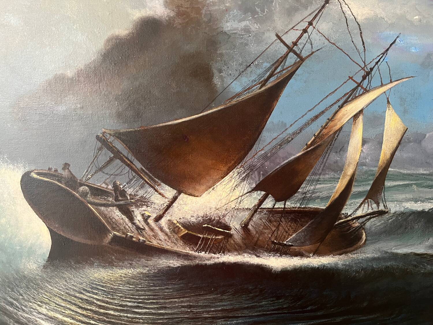 Marine, modern school, oil on canvas signed Van Ingelgam 1974
