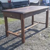 Country farm table xixth in chene, 2 drawers
