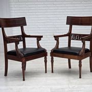1920-30s, set of 2 armchairs, design after Georges Jacob, carved teak wood.