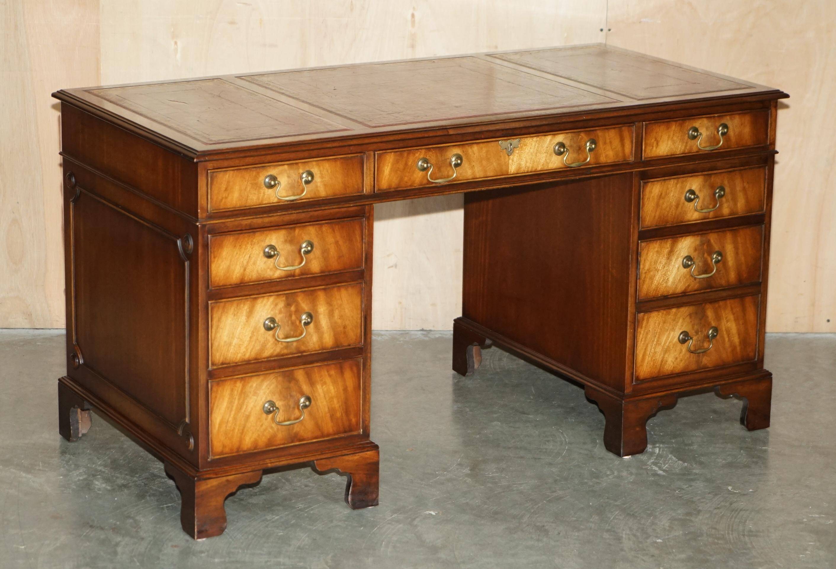 Partner desk Bevan Funnell in hardwood with leather top and gold leaf gilding.