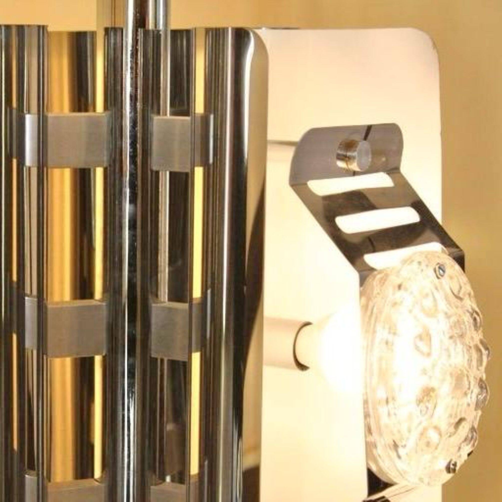 1970s Space Age Chromed Pendant Lamp attributed to AV Mazzega, Murano Glass