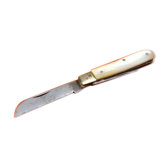 Couteau de poche ancien double lame gravé C.A.H Plaquettes en nacre