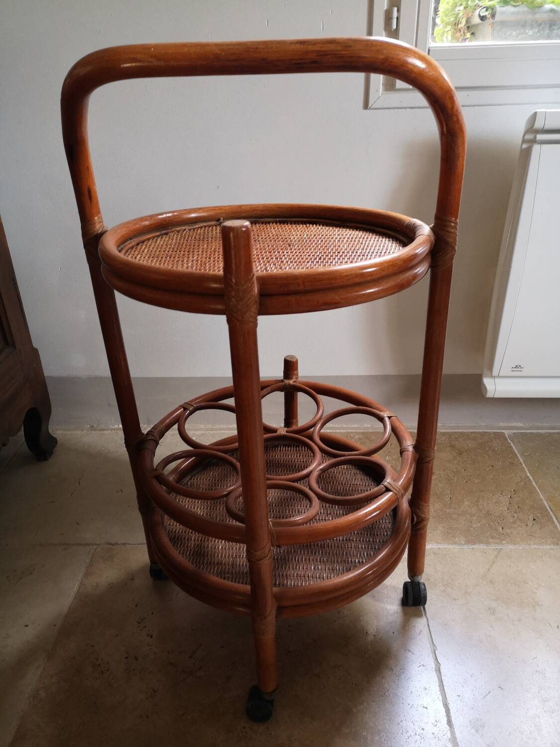 Rattan castor trolley