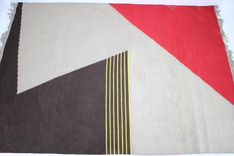Midcentury Geometric Kilim Carpet in Style of Antonín Kybal, 1950s