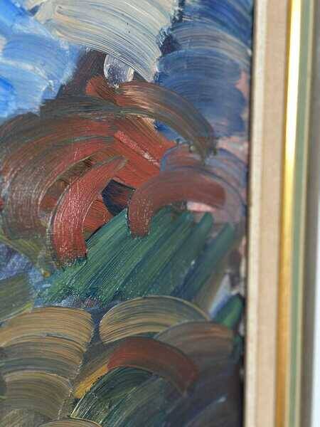 Original mid-century Swedish oil on canvas – “Scene” by Gösta Falck – vintage & framed – 73 × 64 cm