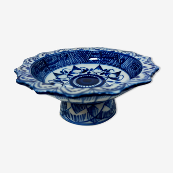 Coupelle sur pied asiatique en porcelaine de chine bleu et blanc