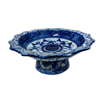 Coupelle sur pied asiatique en porcelaine de chine bleu et blanc