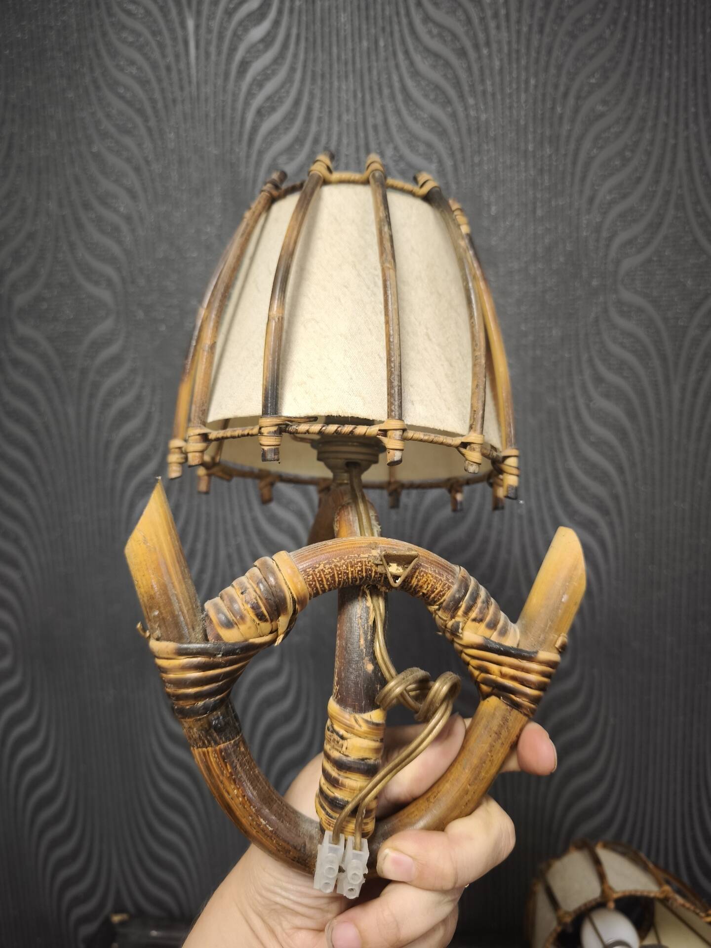 Pair of wall sconces in rattan