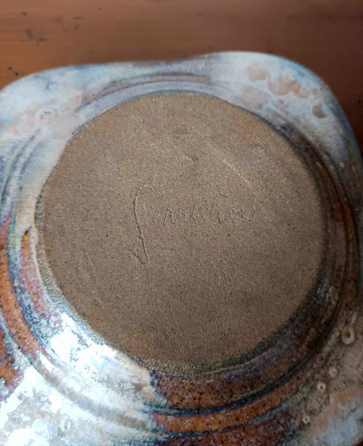 Brutalist stoneware cup 1970 signed Ferrières