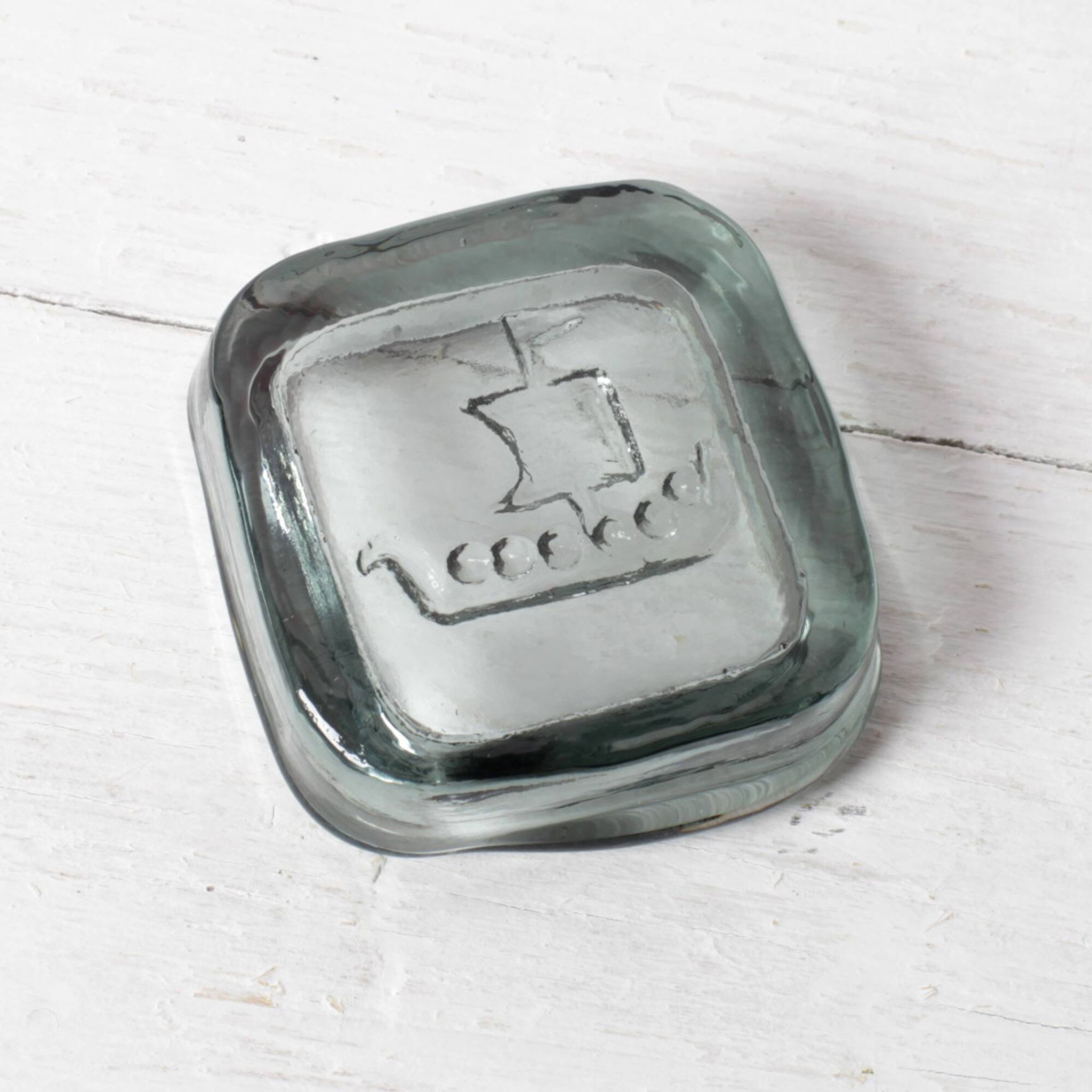 Pressed Glass Small Grey Trinket Plate / Viking Ship by Richard Duborgh