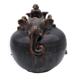 Antique Khmer ceramic vase. With elephant decoration.