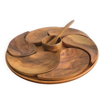 Aperitif server with olive wood cups