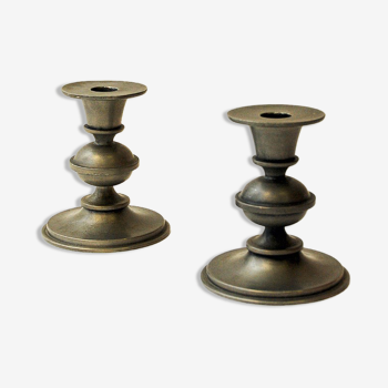 Pewter candle holder pair by Edvin Ollers, Sweden 1947