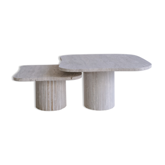 Irregular nesting coffee tables - ATHENA - 70/50 - porous natural travertine