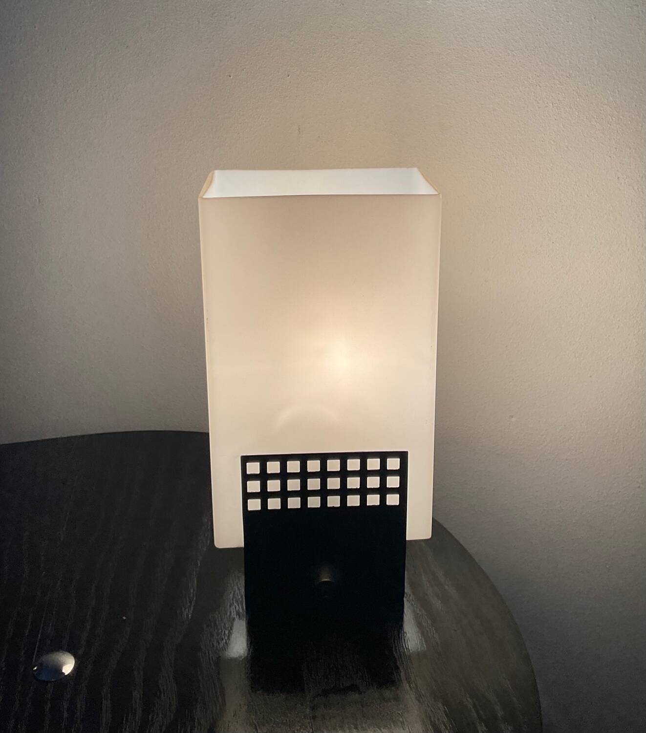 Vintage 50s lamp in opaline and perforated metal