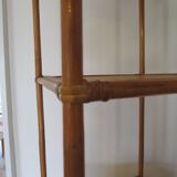 Storage column, bookcase in wood and woven rattan