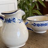 Handcrafted ceramic pitcher and bowl signed – blue decor – vintage tableware