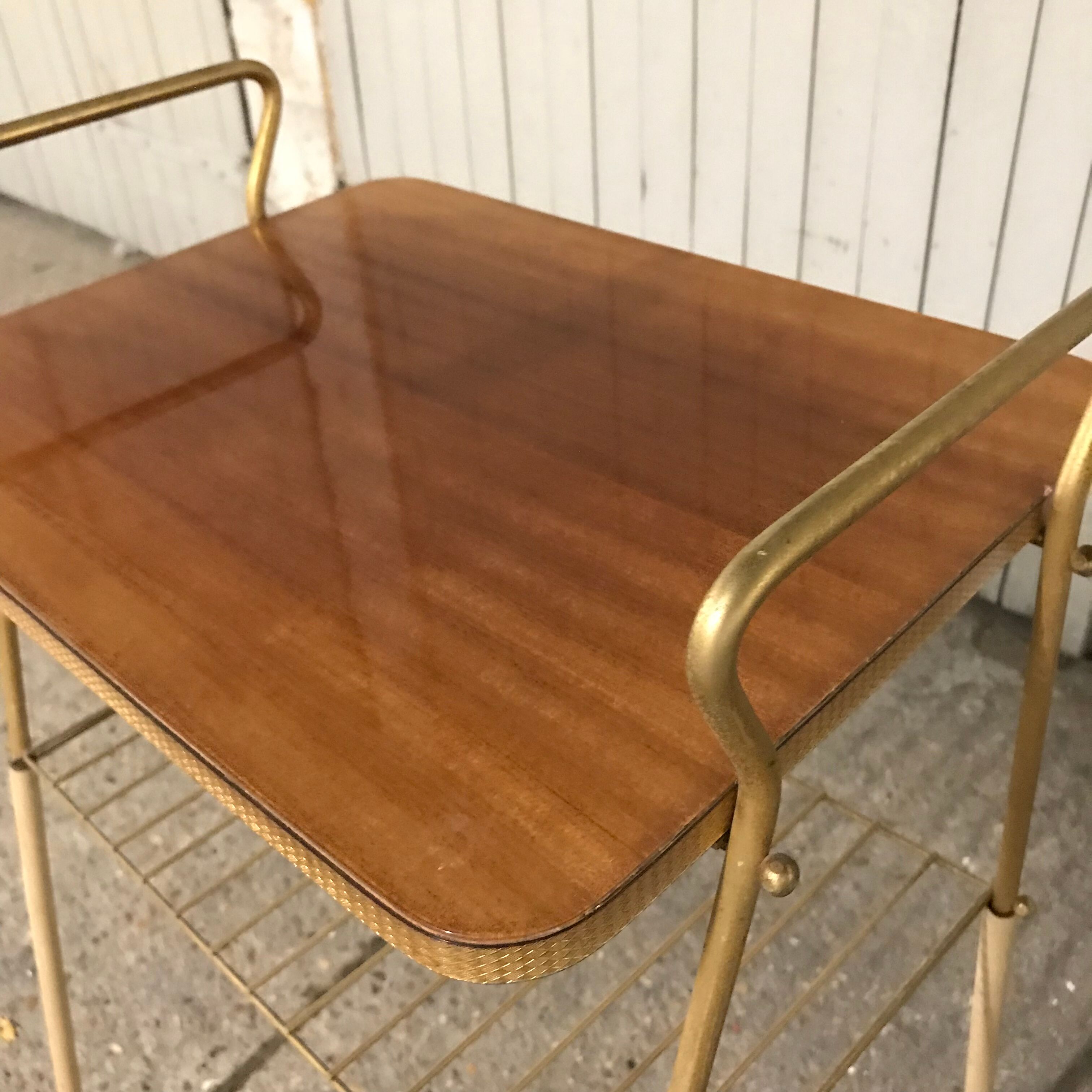 Side table gold plate vintage formica