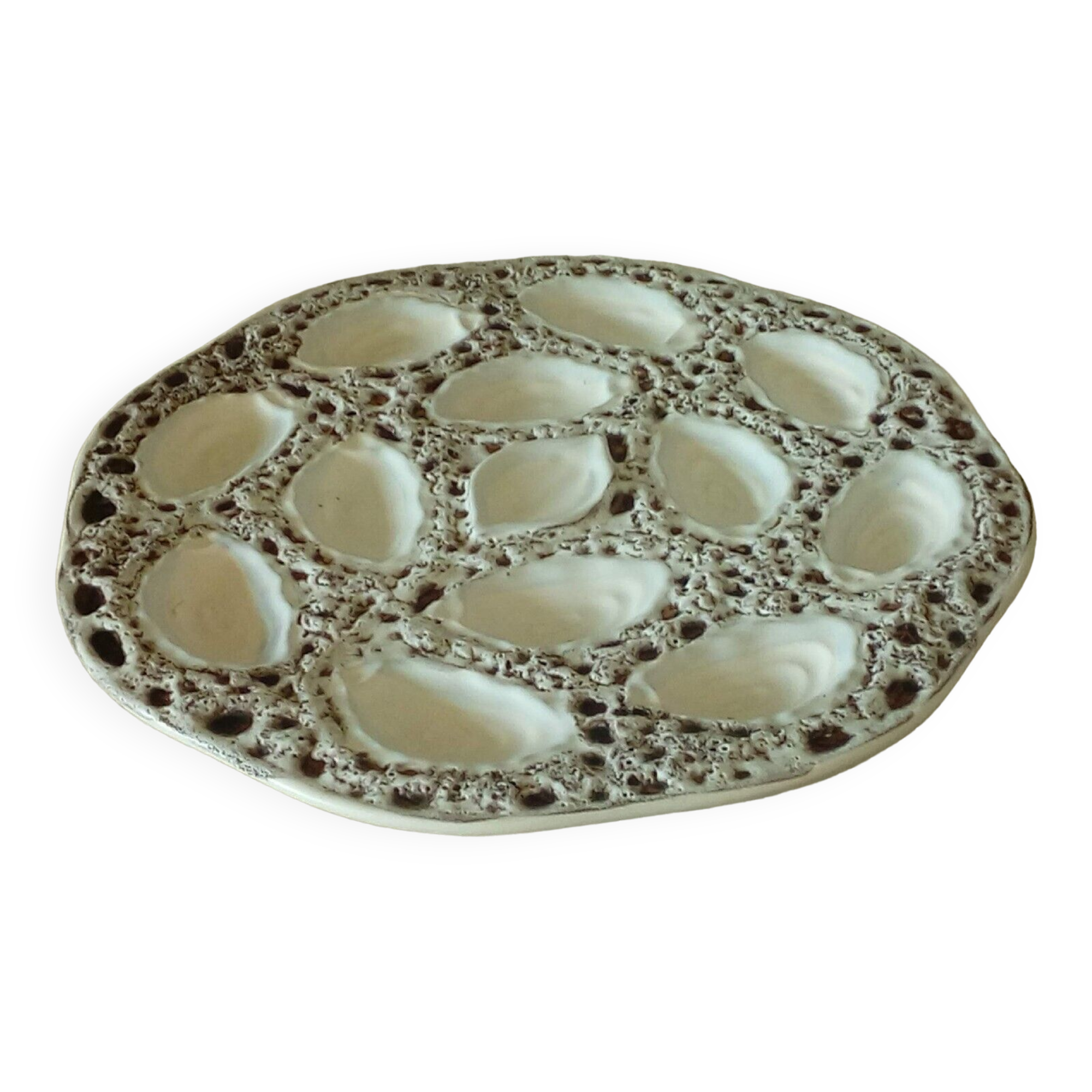 Vintage Vallauris Fat Lava ceramic oyster plate dish