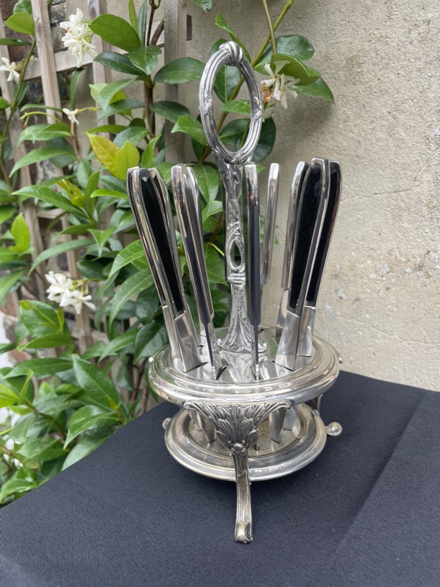 12 couteaux à fruits « Apollonox » sur support en métal argenté
