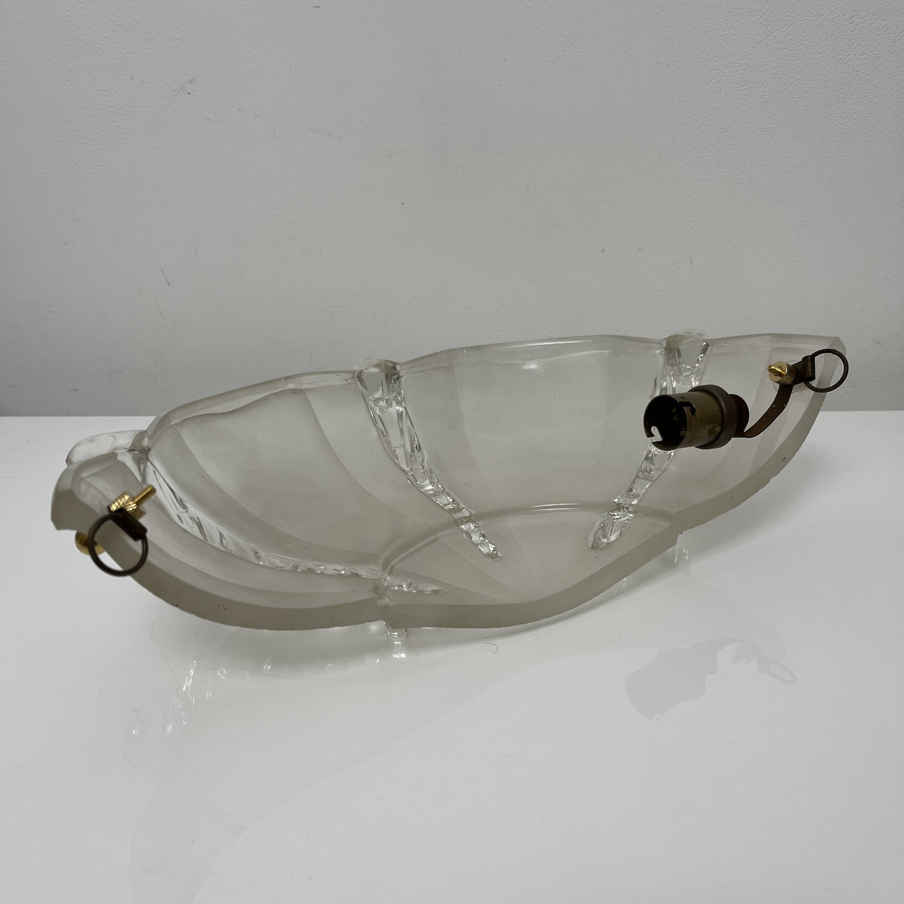 Partially frosted pressed glass wall lamp Art Deco Ezan icicle Jean Gau