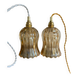 Pair of portable lamps with vintage amber glass globes