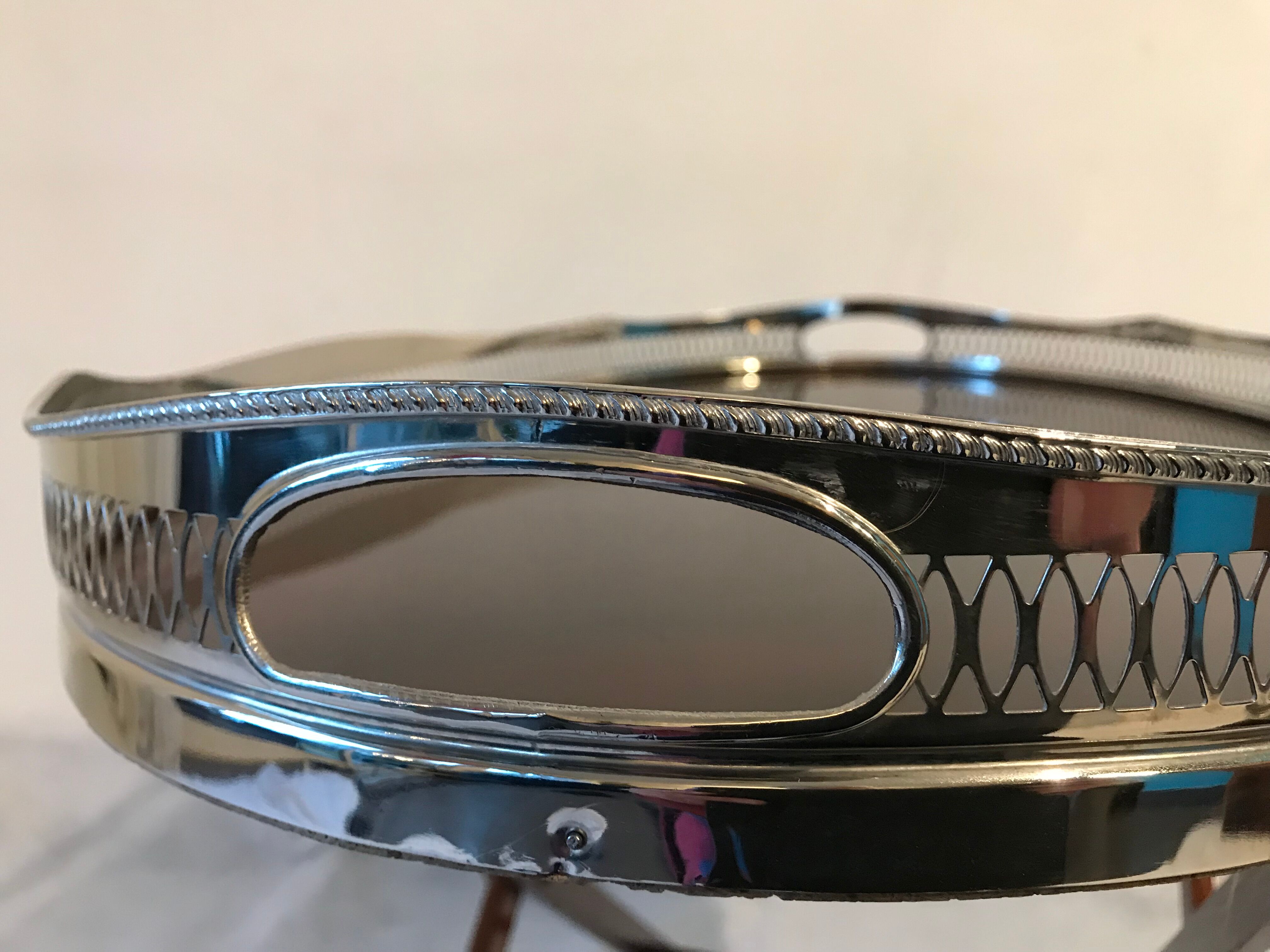 Service tray of silver metal, wood and fake tortoiseshells 1970