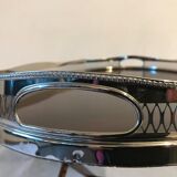 Service tray of silver metal, wood and fake tortoiseshells 1970