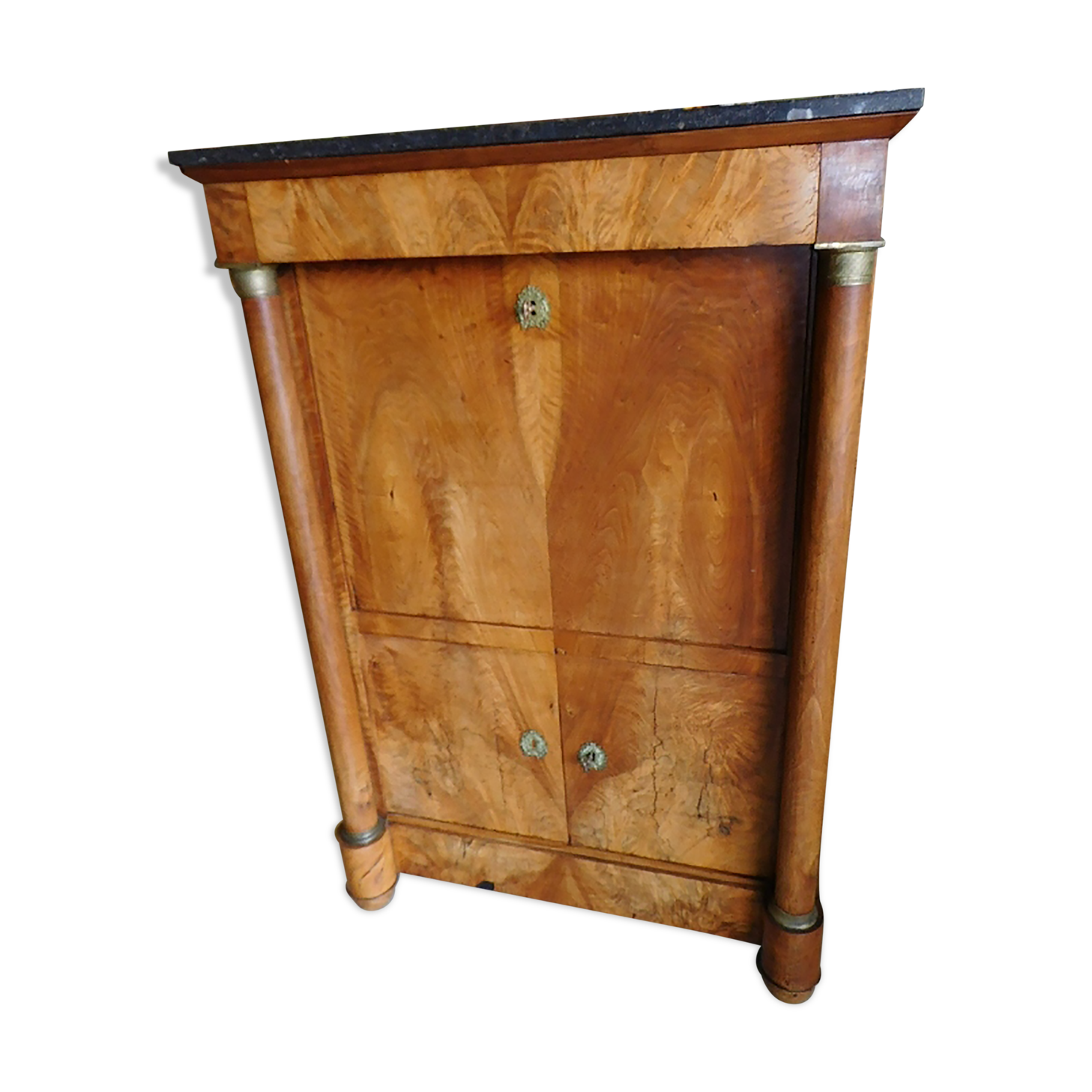 Secretaire empire a colonnes detachees plateau marbre noir du xix ème siecle