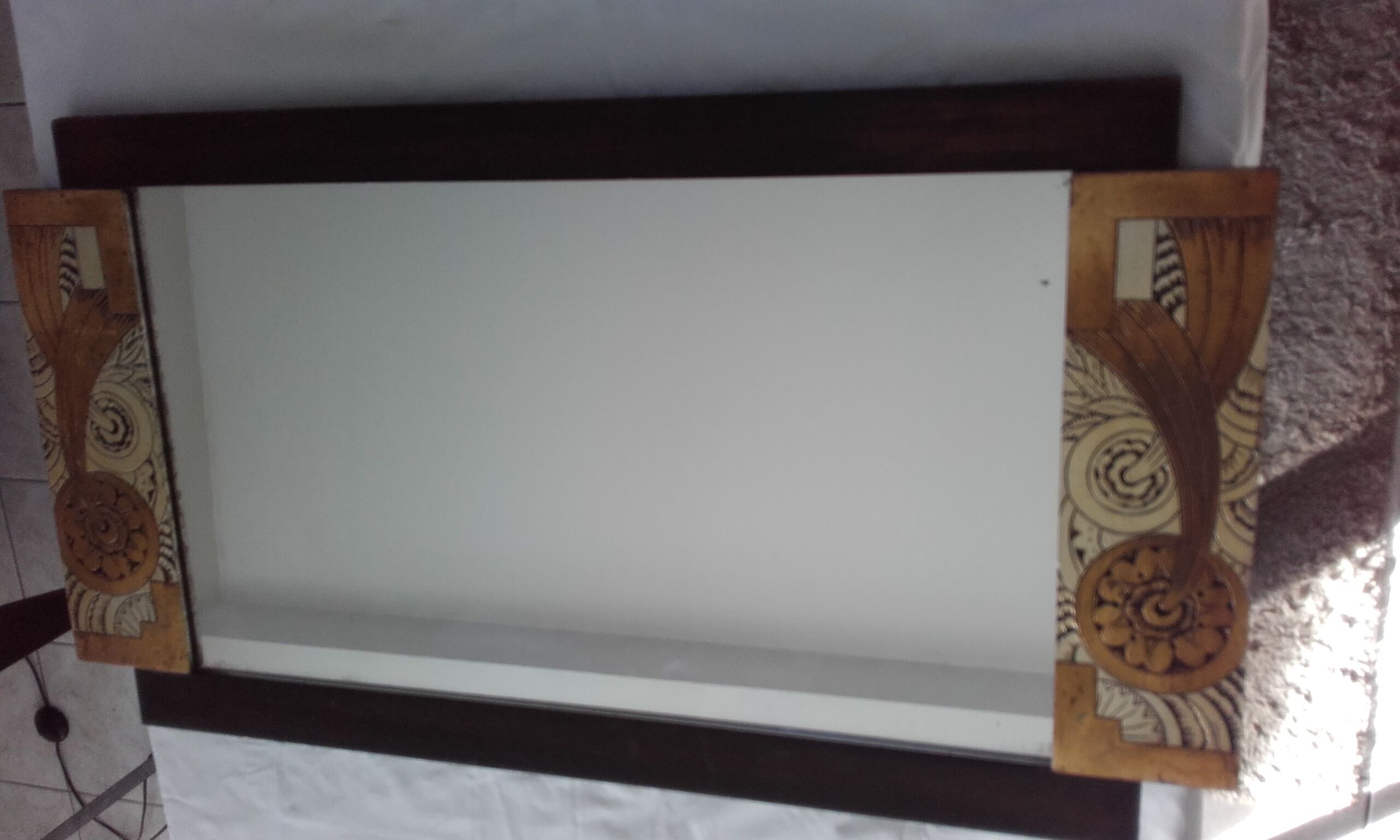Miroir art deco sculpte & décor bois dore  94.5x52cm