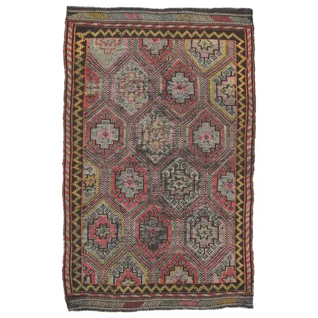 Vintage Turkish Oushak Handmade Wool Cotton Red Area Rug 170x272