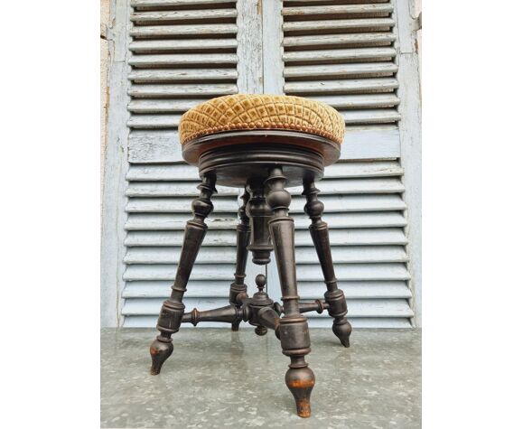 Antique swivel stool piano stool black with fabric