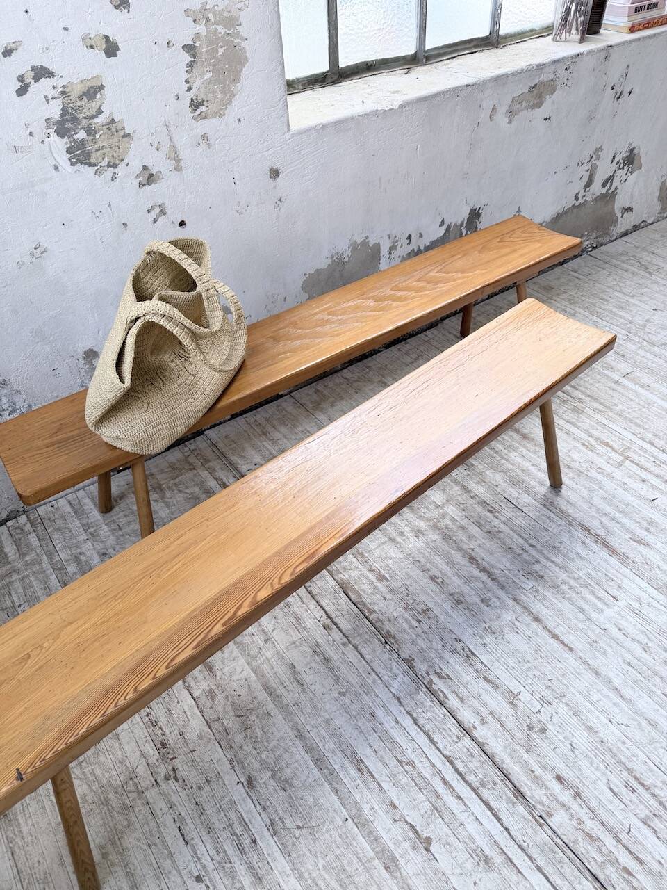 Pair of benches from the 1950s mountain furniture, pine.