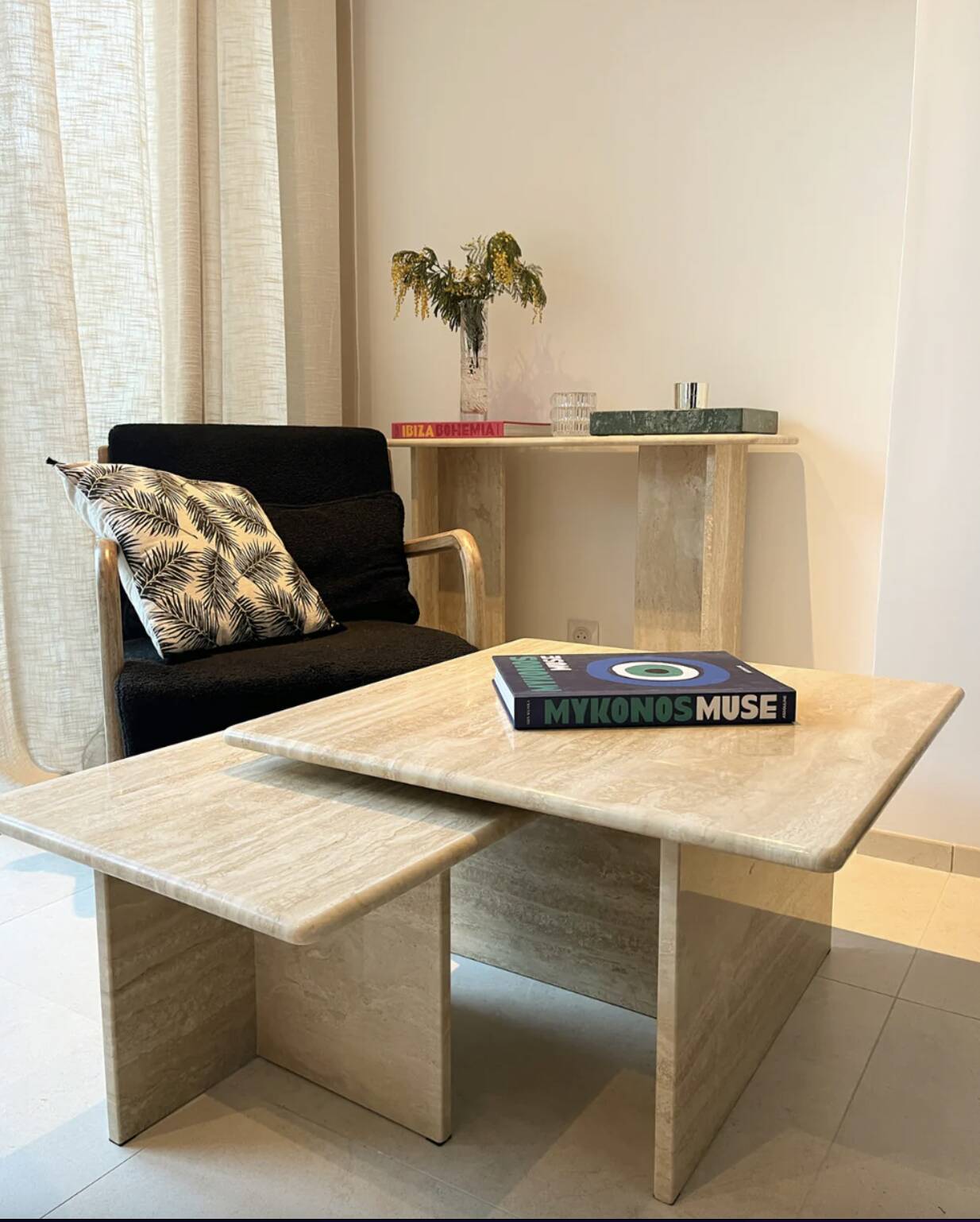 Table Gigognes carrées 100% TRAVERTIN