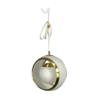 Stilux Milano, gilded aluminum, opaline and perspex pendant. Italy 1960s