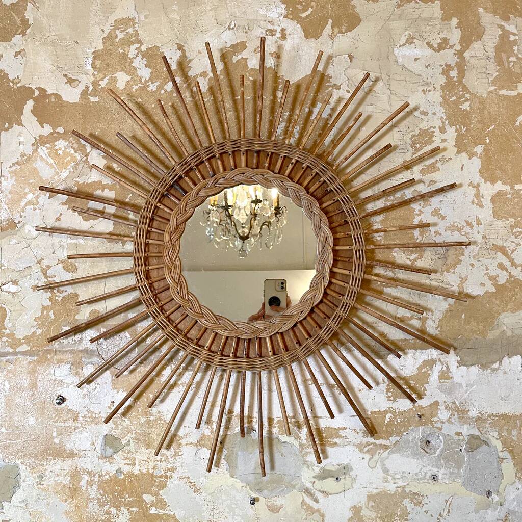 Rattan and wicker sun mirror