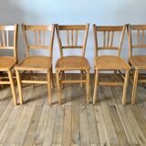 Set of 5 Luterma light blond wood bistro chairs from the 50s