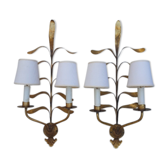Pair of vintage gold metal wall light