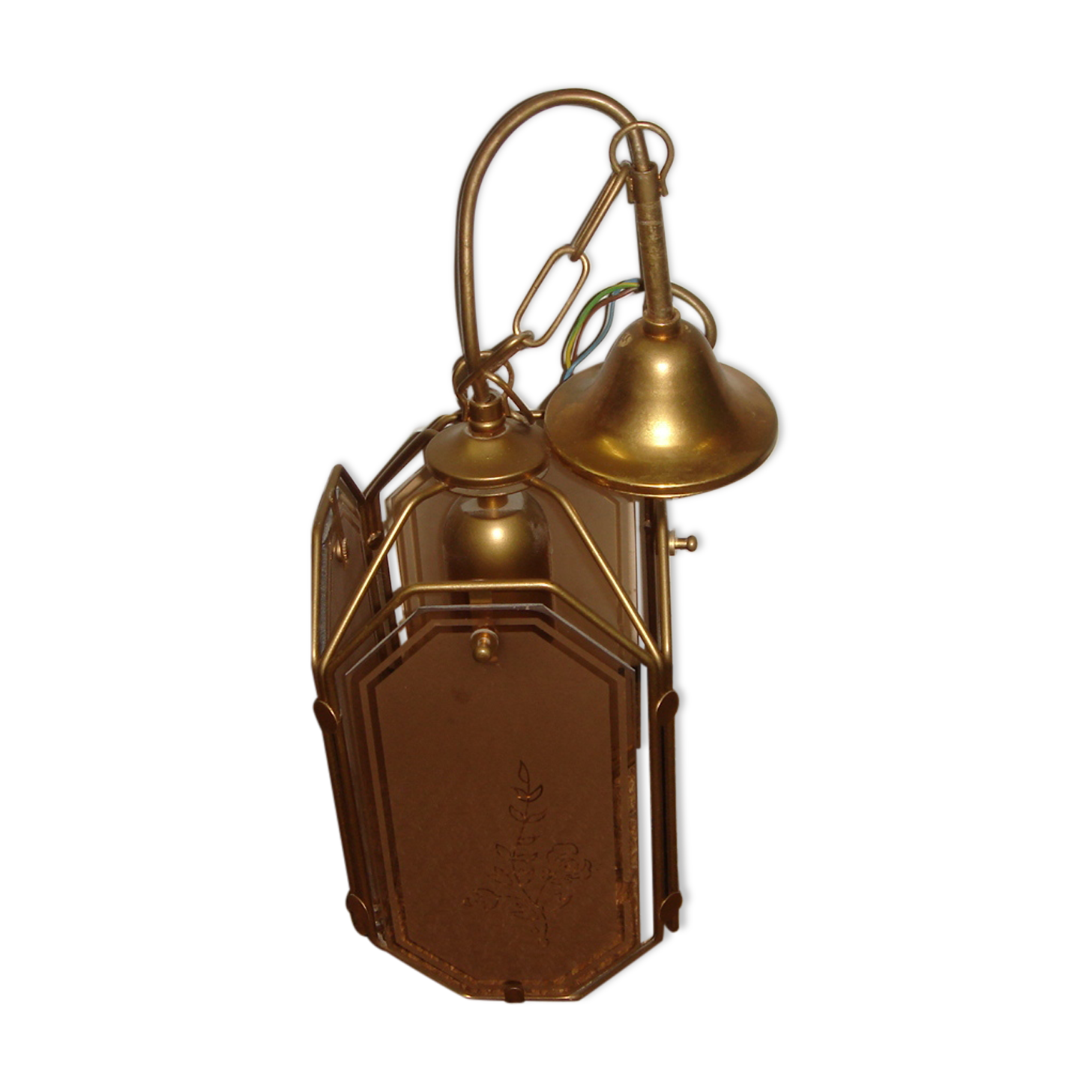 Suspension from 1970 smoked glass & brass