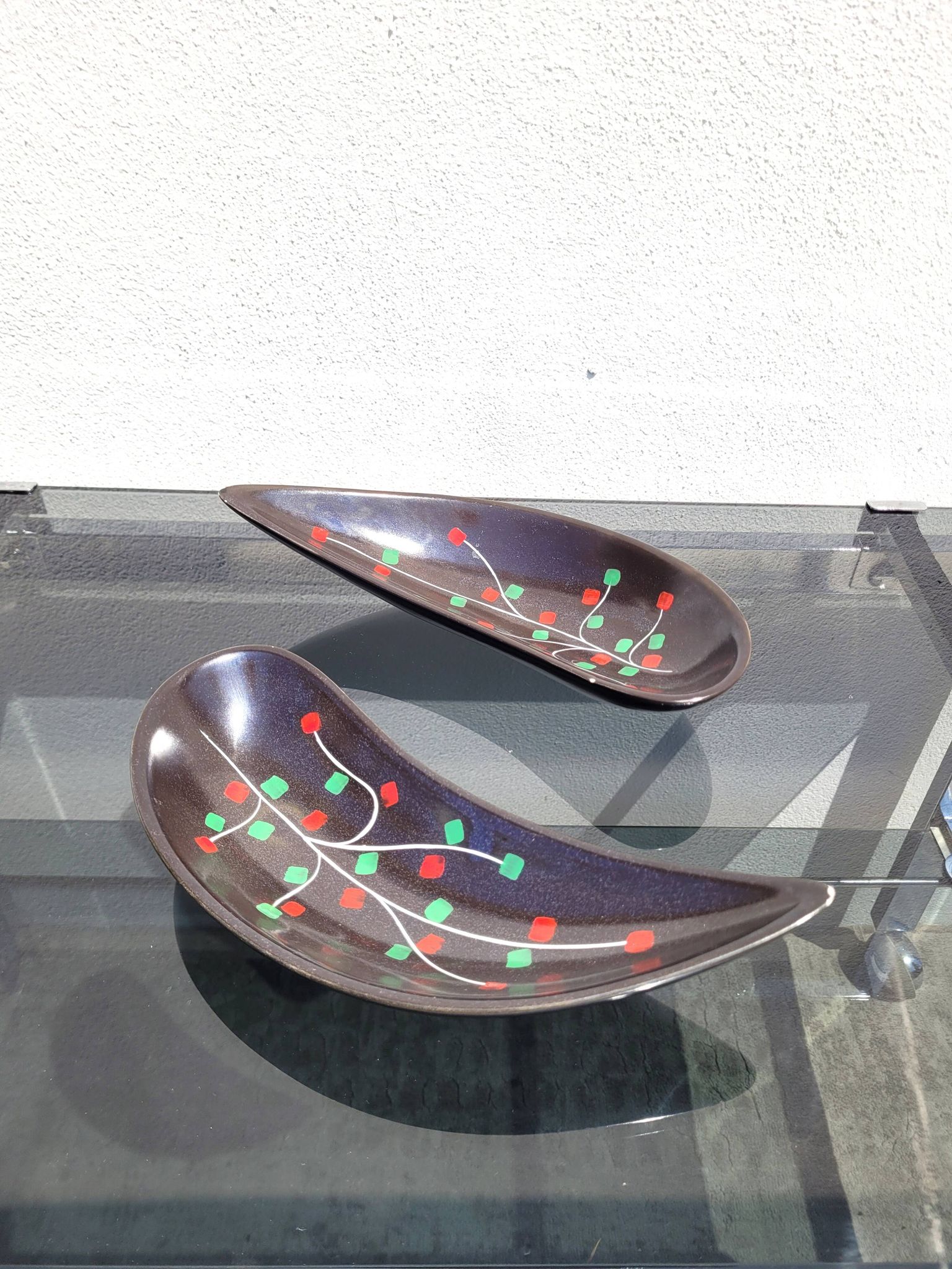 Pair of pockets tray by Gien 1950 or ramekins