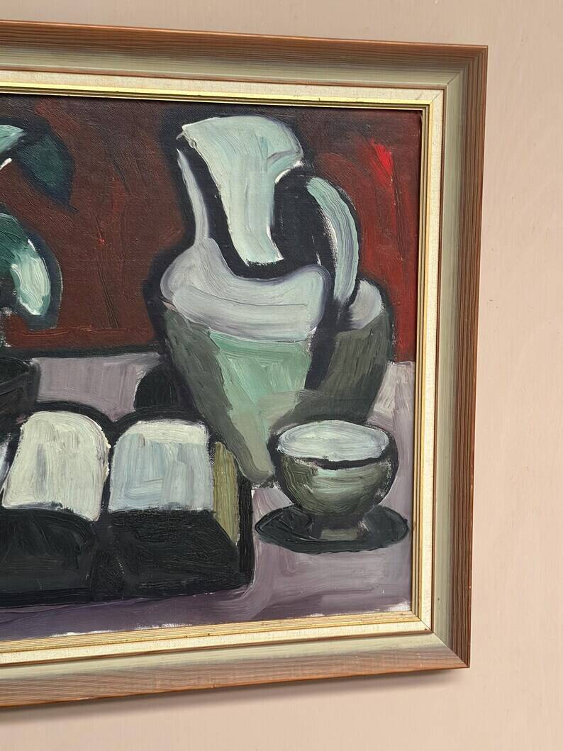 Original Swedish Oil on Canvas – “Pitcher and Plant” by Evy Olesen
