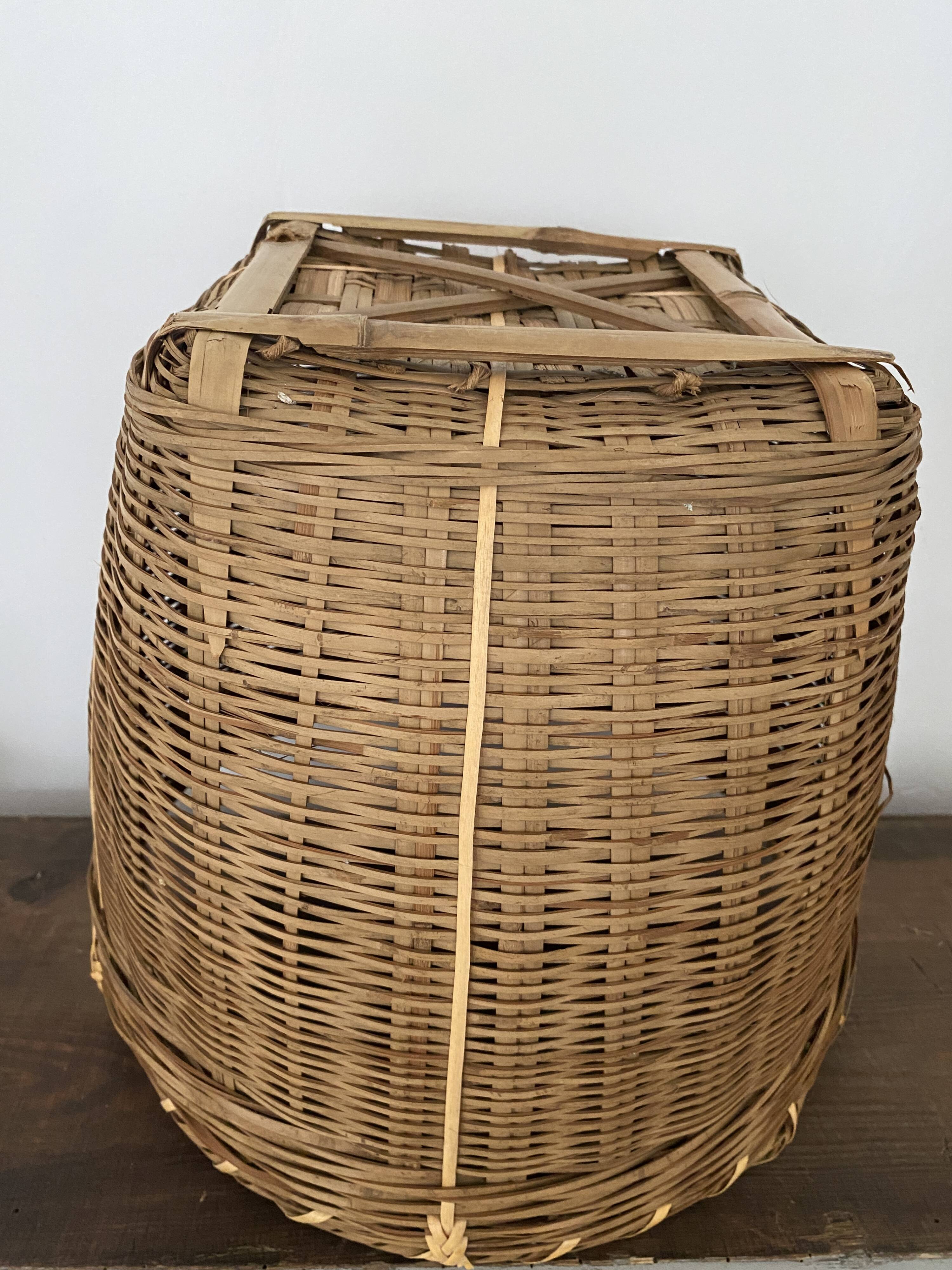Basket, vintage bamboo laundry basket, toy basket, storage basket