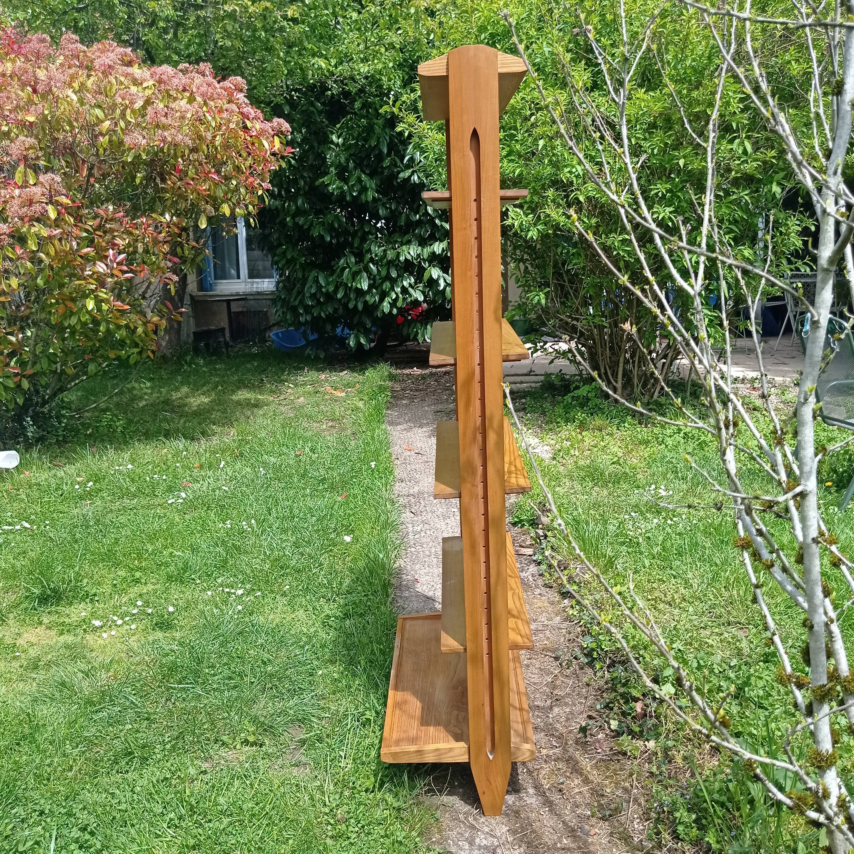 Vintage solid oak library shelf with 6 removable shelves