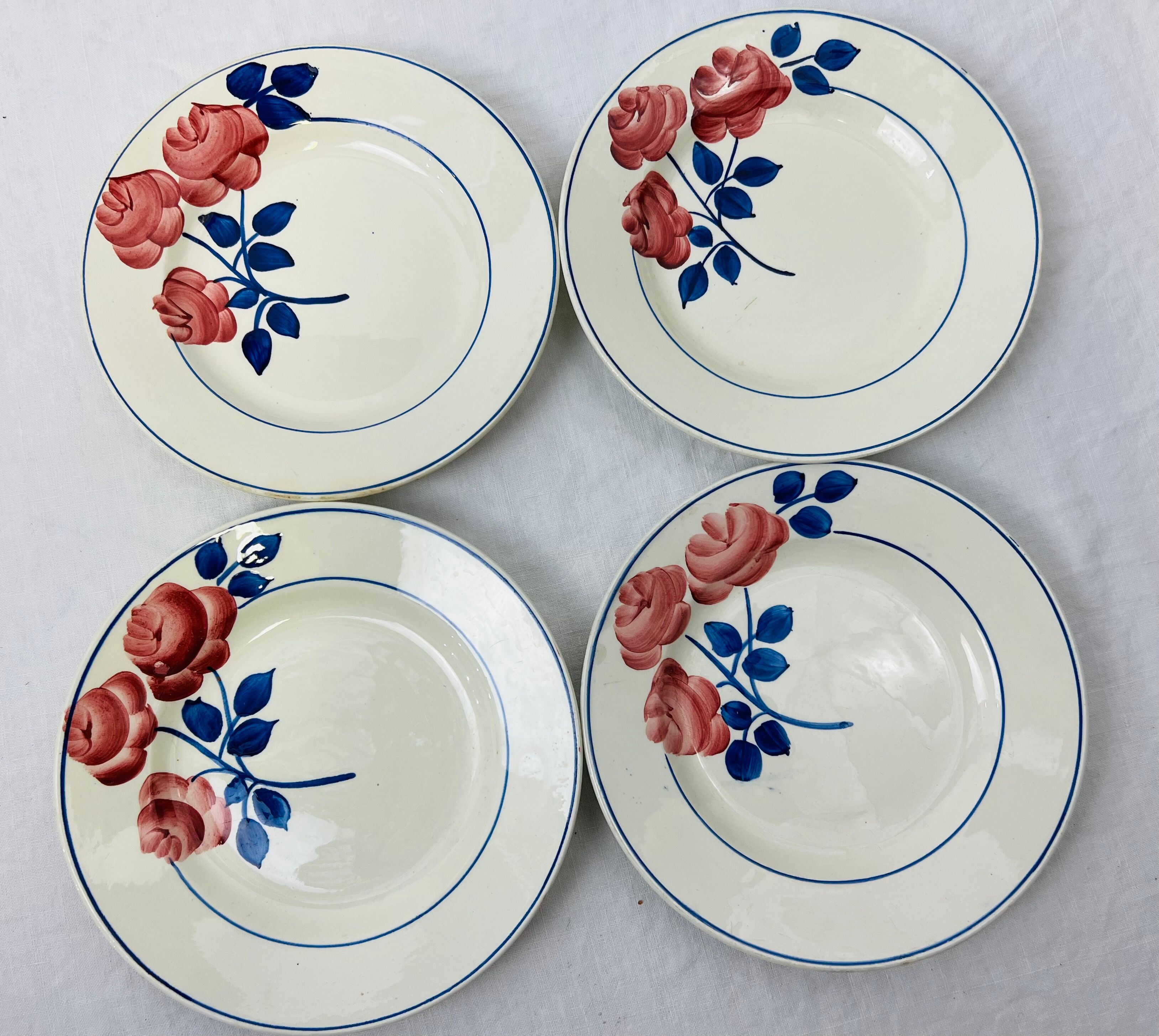 4 dessert plates vintage flower rose red HBCM