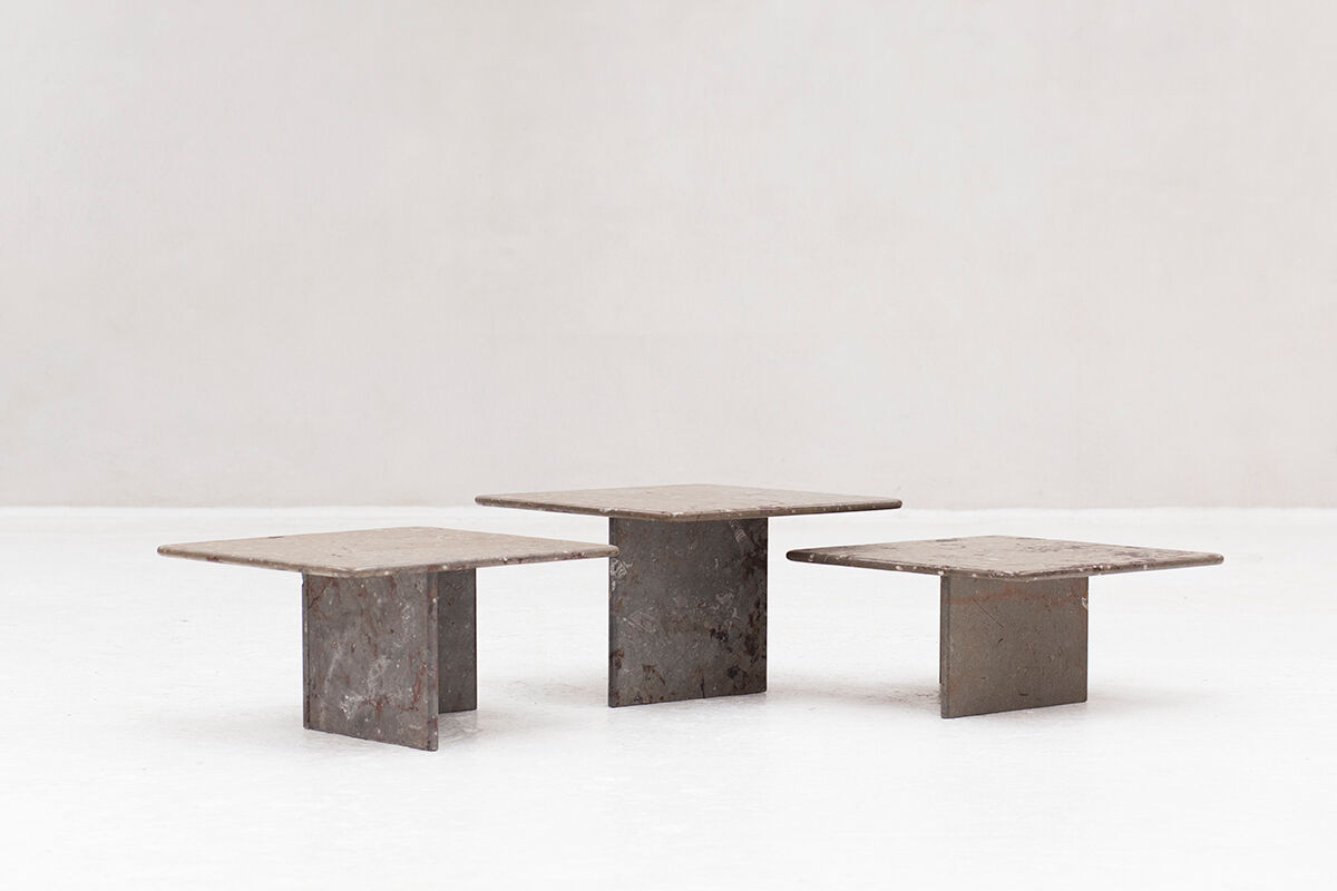 Ensemble de 3 tables basses carrées en marbre fossile, design des années 1970