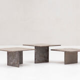 Set of 3 square, fossil marble coffee tables, 1970’s design